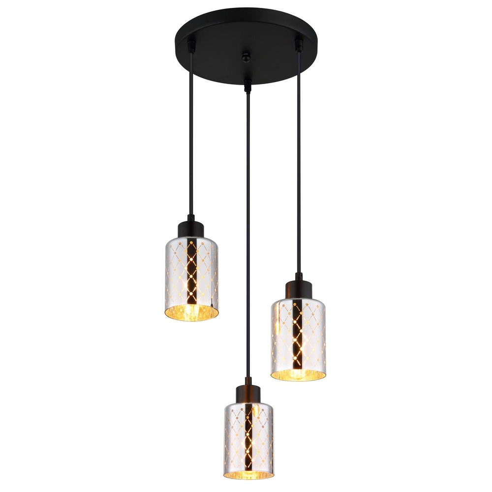 Design-Pendellampe Alonso 3-Licht-Schwarzpatrone