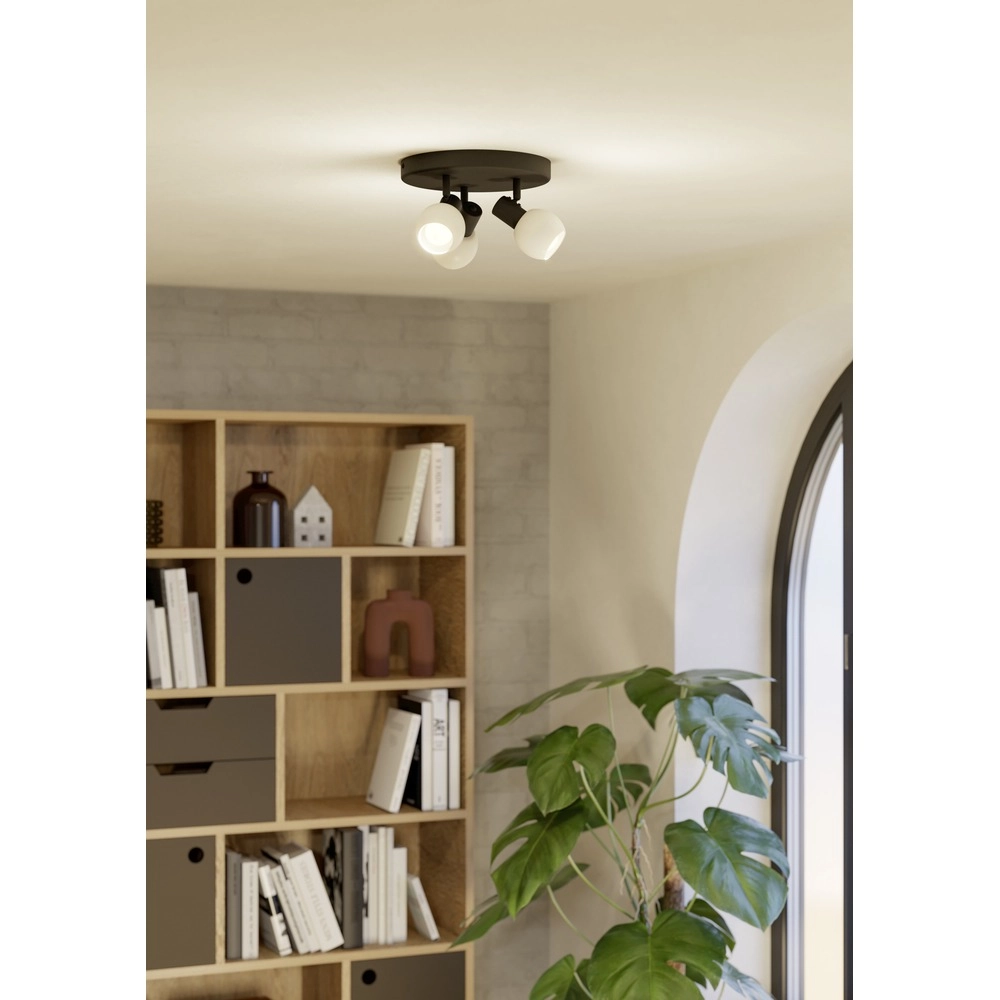 Deckenlampe Castellazo 3-hell schwarz mit Glas Ø 25 cm