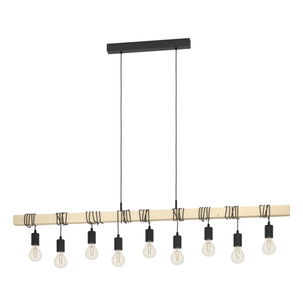 Esstisch-Pendellampe Townshend 9x E27 – Holz