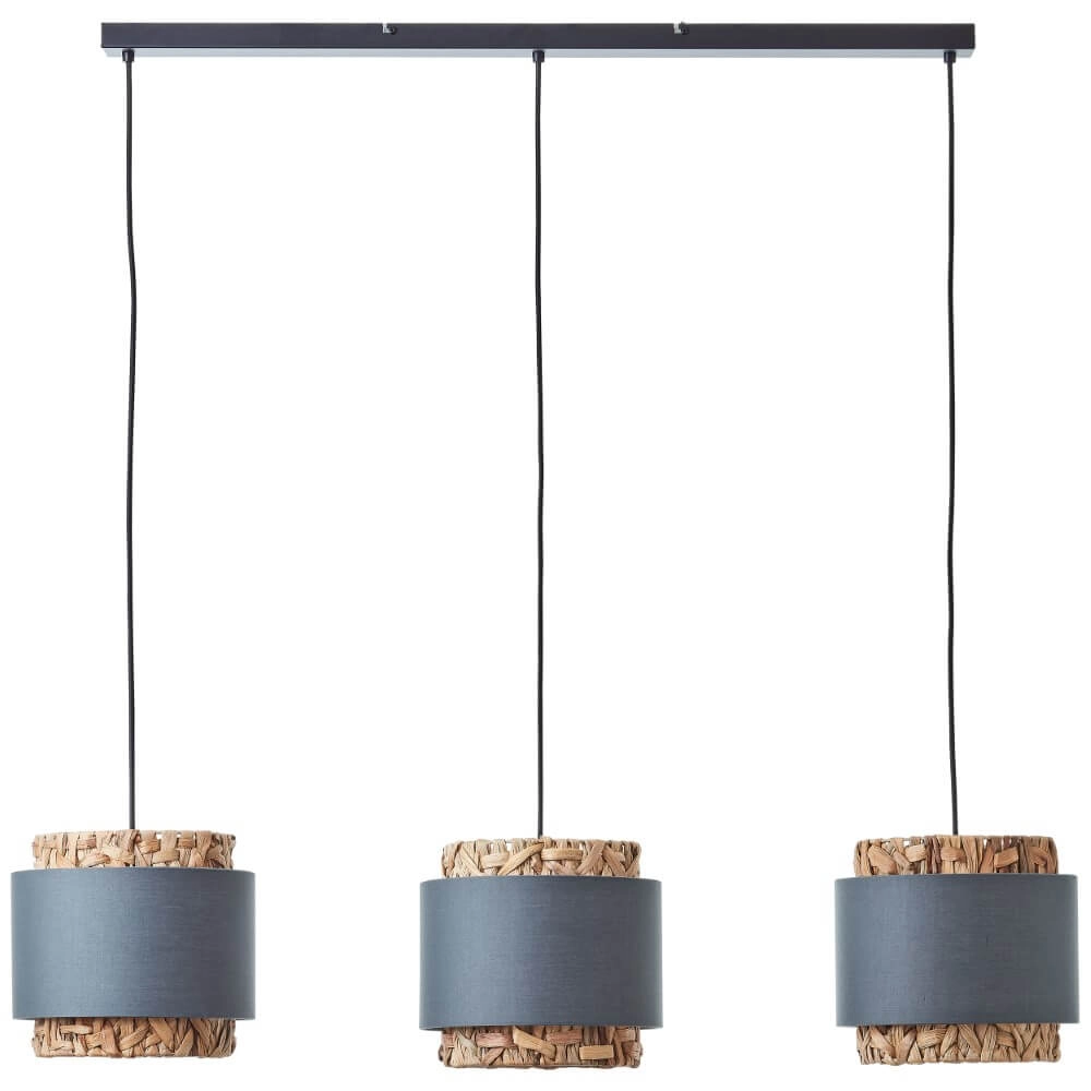Hängelampe für das Esszimmer Waterlilly Rattan mit grauem Stoff Brilliant 4004353411885