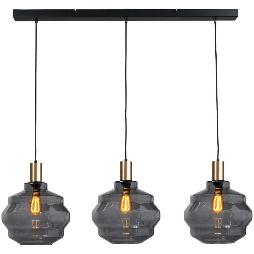 3-flammige Hängelampe - Gold - Porto mit Kugelrauchgläsern - Ø 30cm Masterlight 8718121269610
