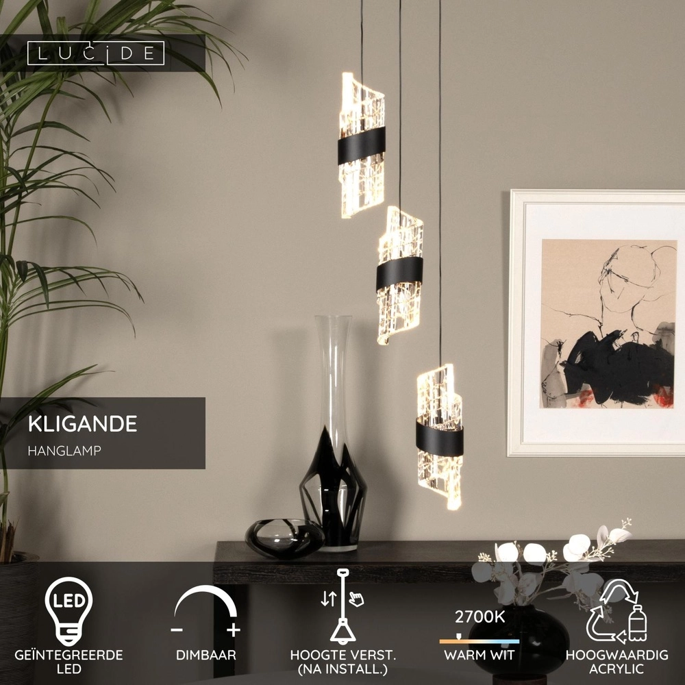Design-Pendellampe Kligande 3-Licht Schwarz Lucide 5411212134615