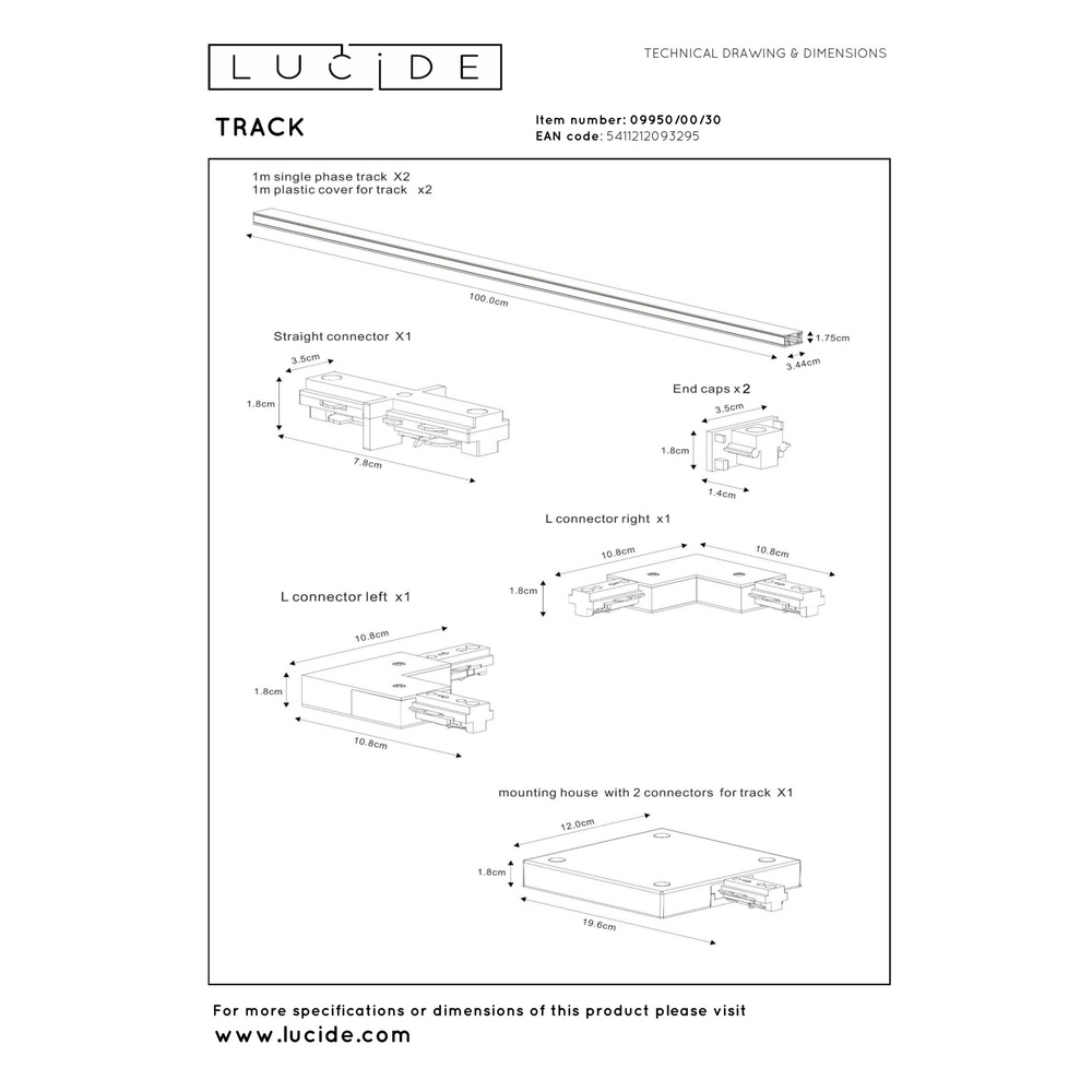 Starter-Set für Schienenbeleuchtung Track Einphasenschwarz Lucide 5411212093295