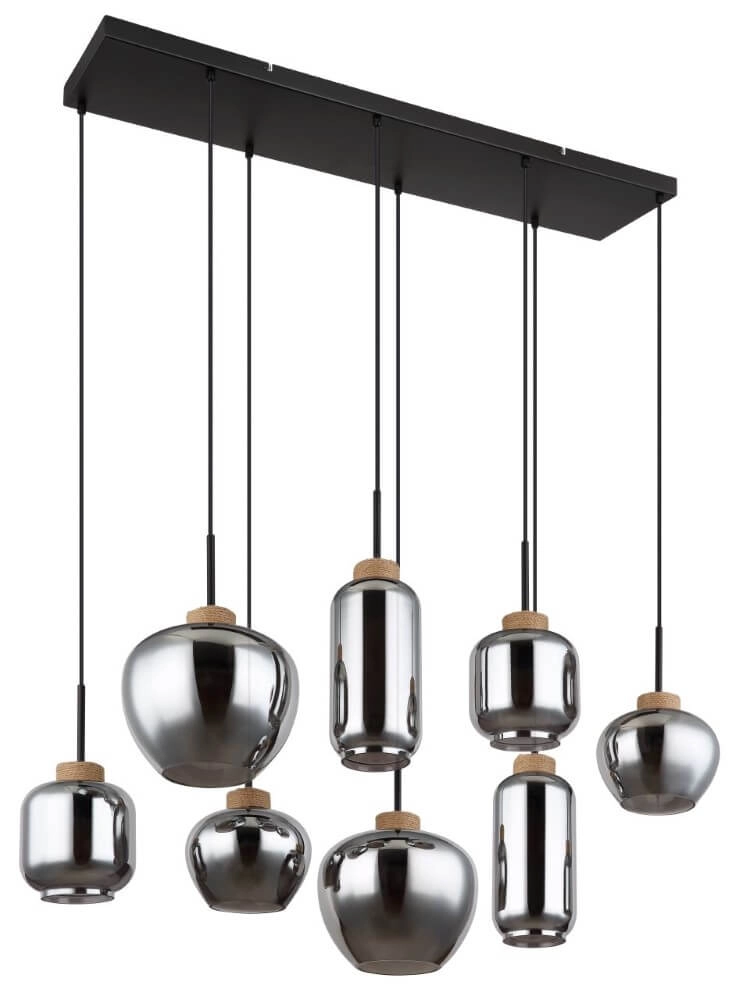 Hängelampe mit 8 Leuchten Matt schwarz mit Holz Globo 9007371444519