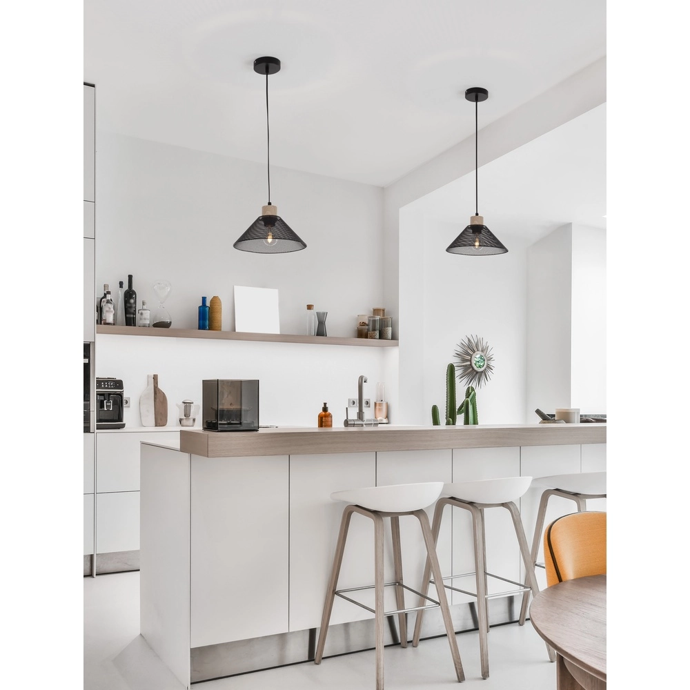 Design-Pendelleuchte Ian schwarz mit Holz Lyora 5212017436245