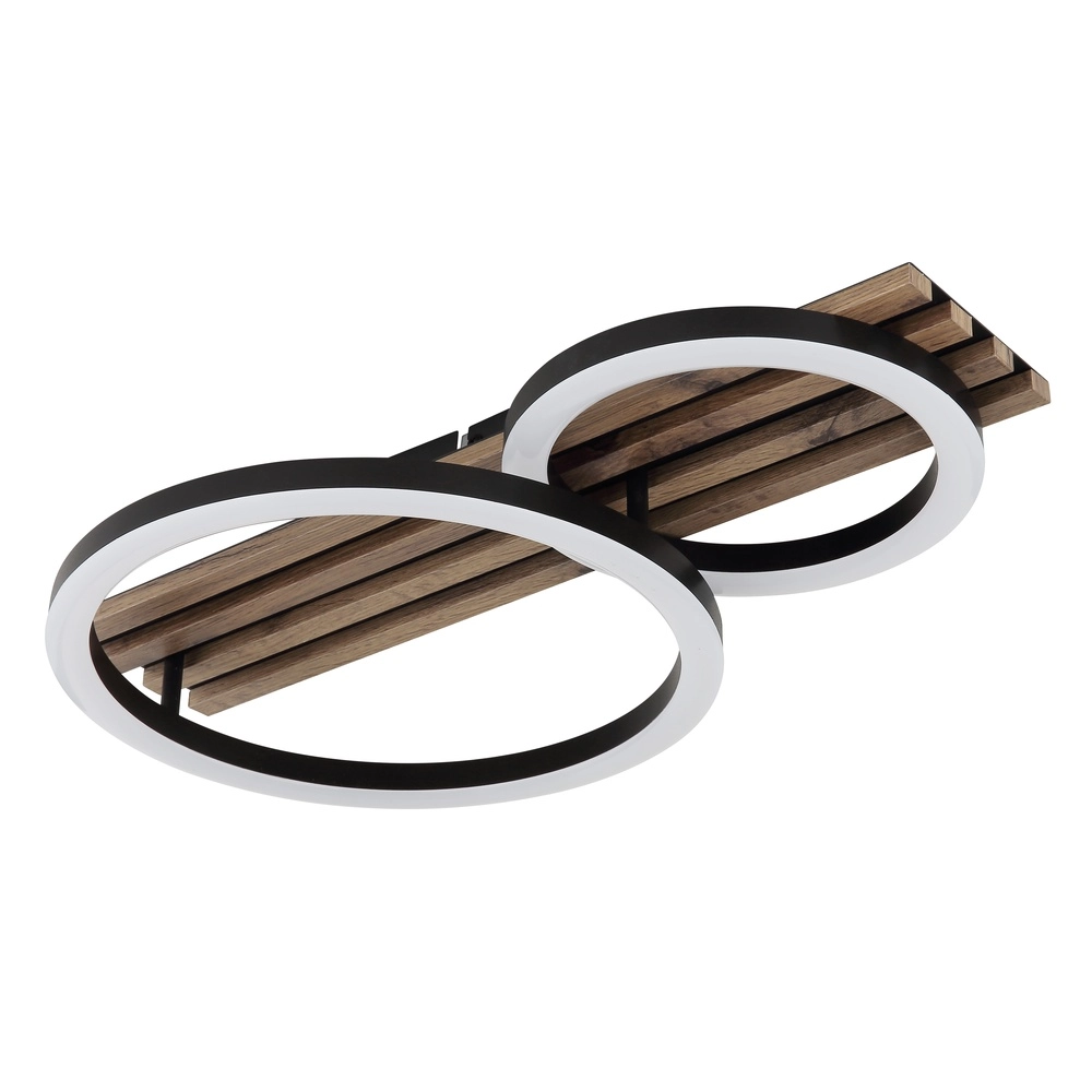 Deckenlampe Tisha 2 schwarze Ringe mit Holz Globo 9007371525577