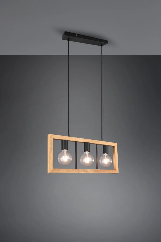 Hängelampe Agra 3-helles Holz mit Schwarz Trio 4017807502855
