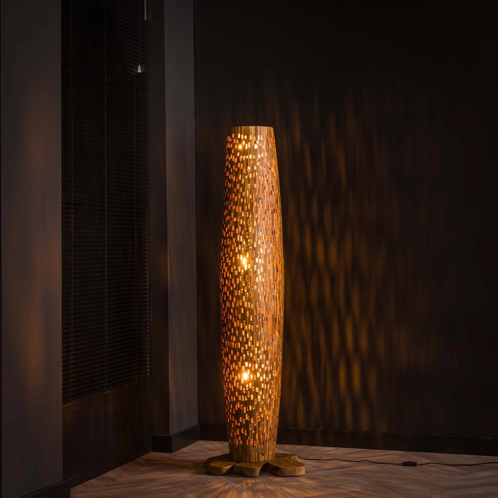 Holz-Stehlampe Bars Teakholz – 145 cm – Ø 40 cm