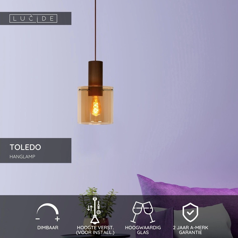 Pendellampe Toledo Ø 20 cm Bernsteinglas Lucide 5411212740847