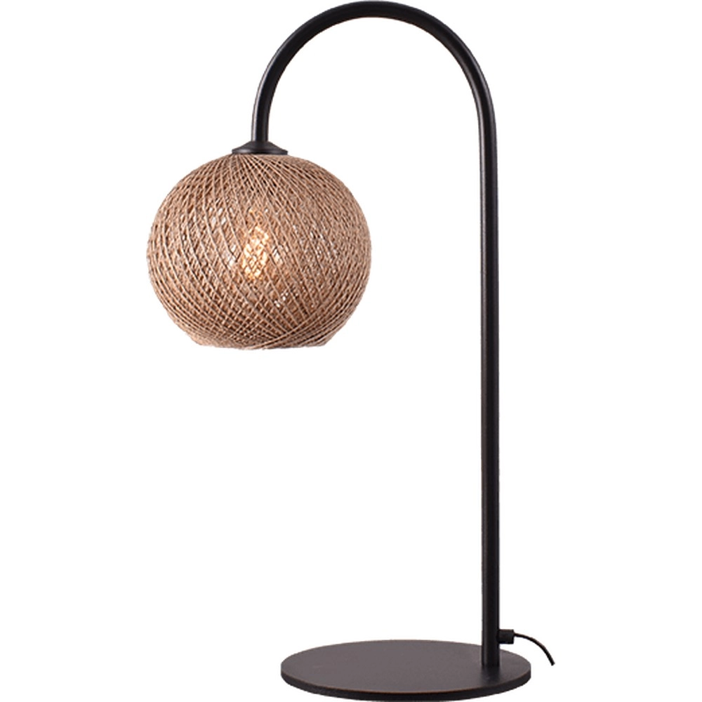 Tischlampenbogen Corda schwarz mit Rattan Ø 20 cm