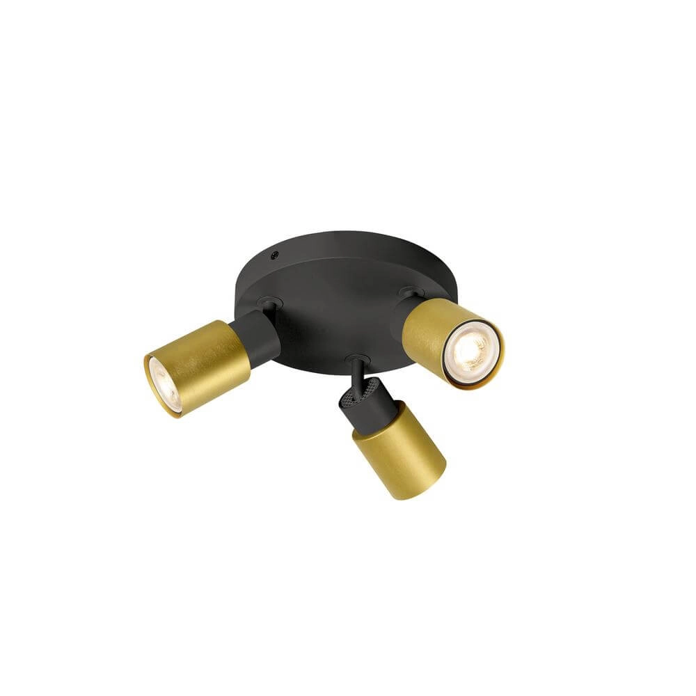 Runder Scheinwerfer Puri 2.0 Tube schwarz-gold 3-flammig