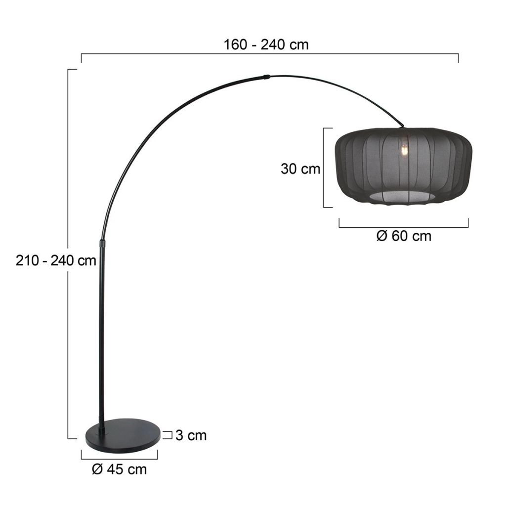 Schwarze Bogenlampe Vela Lino mit schwarzem Farbton Ø60 cm Steinhauer 8712746183597