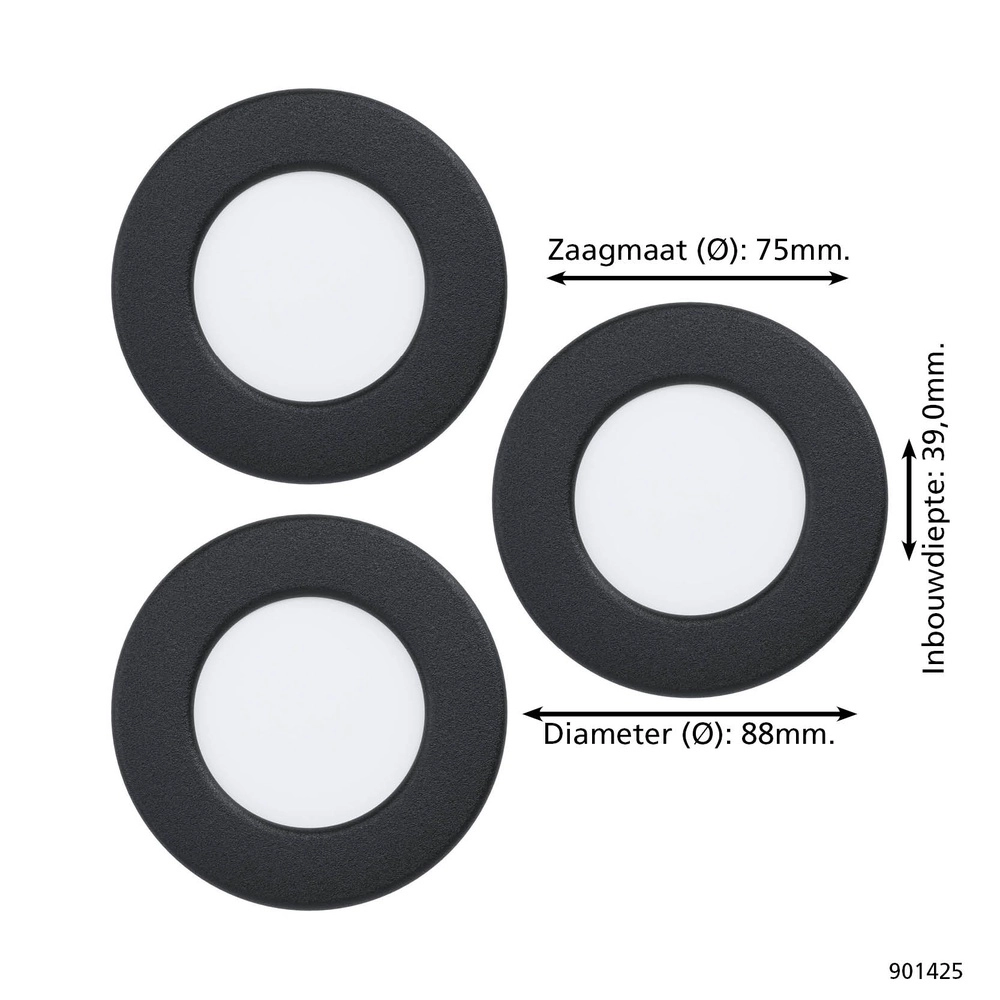 IP44 Einbauscheinwerfer Fueva 6-Z Zigbee – schwarz – Ø 8,8 cm Eglo 9008606330966