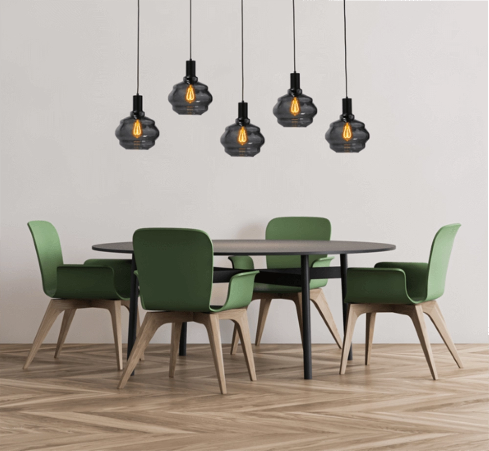 5-flammige Hängelampe - schwarz - Porto mit Kugelrauchgläsern - Ø 24cm Masterlight 8718121270159