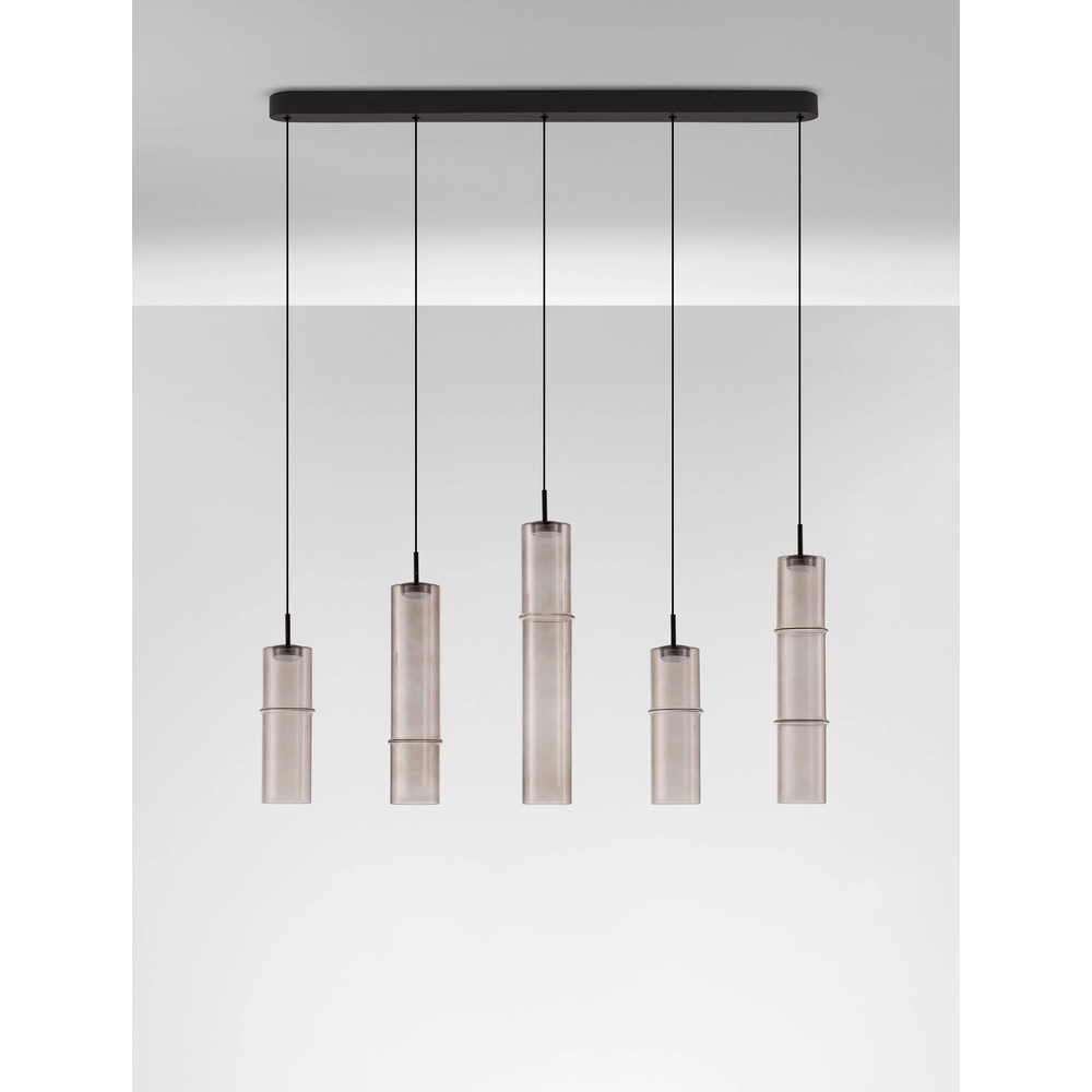 Einzigartige Pendelleuchte Sano gerades 5-flammiges Rauchglas Lyora 5212017474070