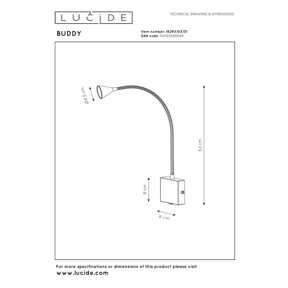 Bett-Leselampe Buddy 4000K weiß Lucide 5411212185549
