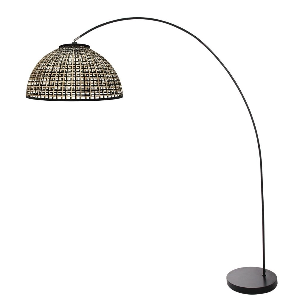 Schwarze Bogenlampe Solva mit Bambusschatten Ø60 cm Steinhauer 8712746182613