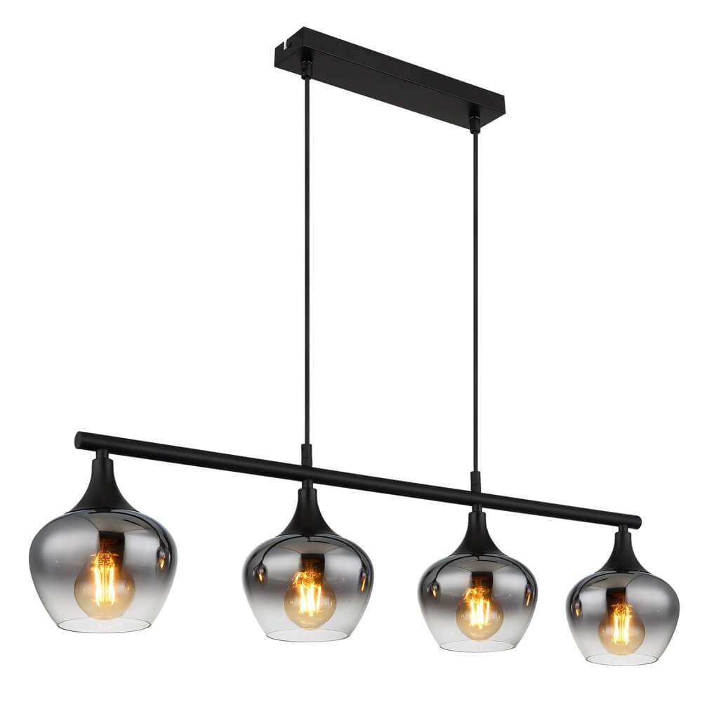 4-flammige Pendelleuchte Maxy schwarz mit Rauchglas