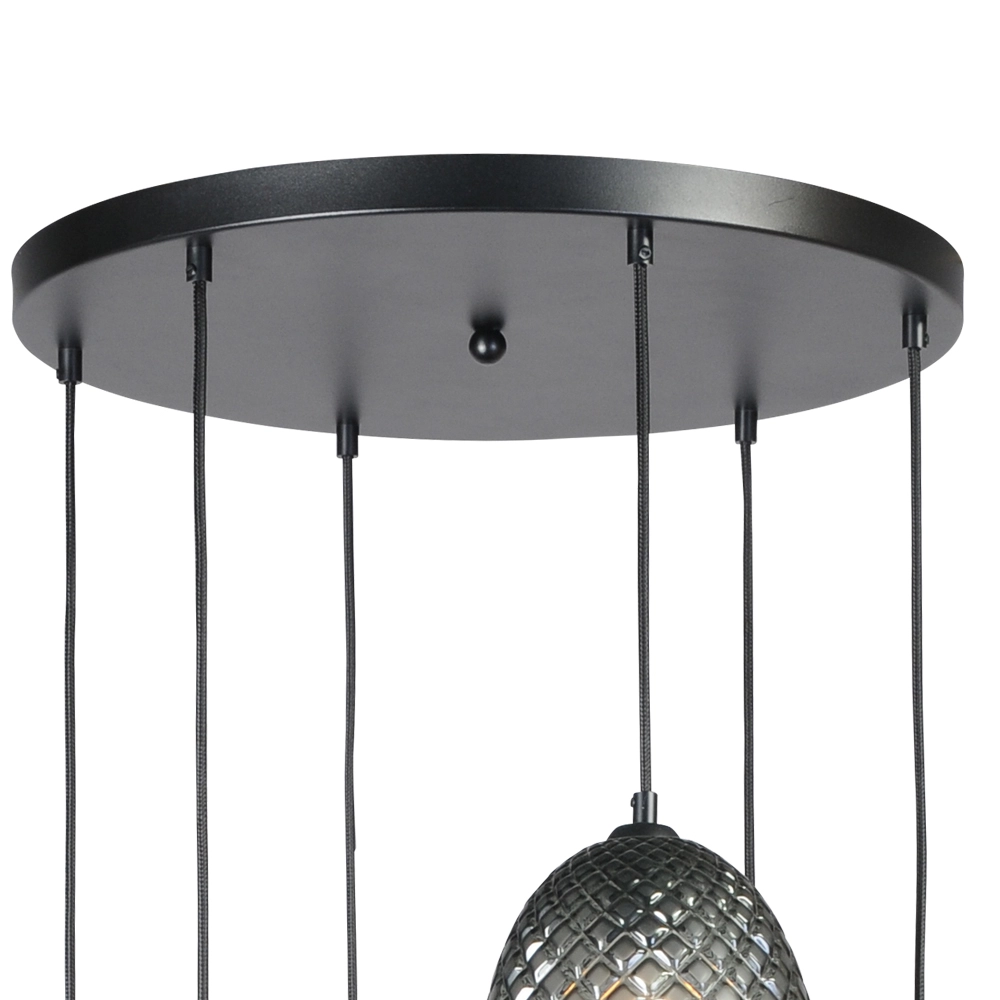 Schwarze Hängelampe Pineapple 6-flammig mit Rauchglas Masterlight 8718121209920