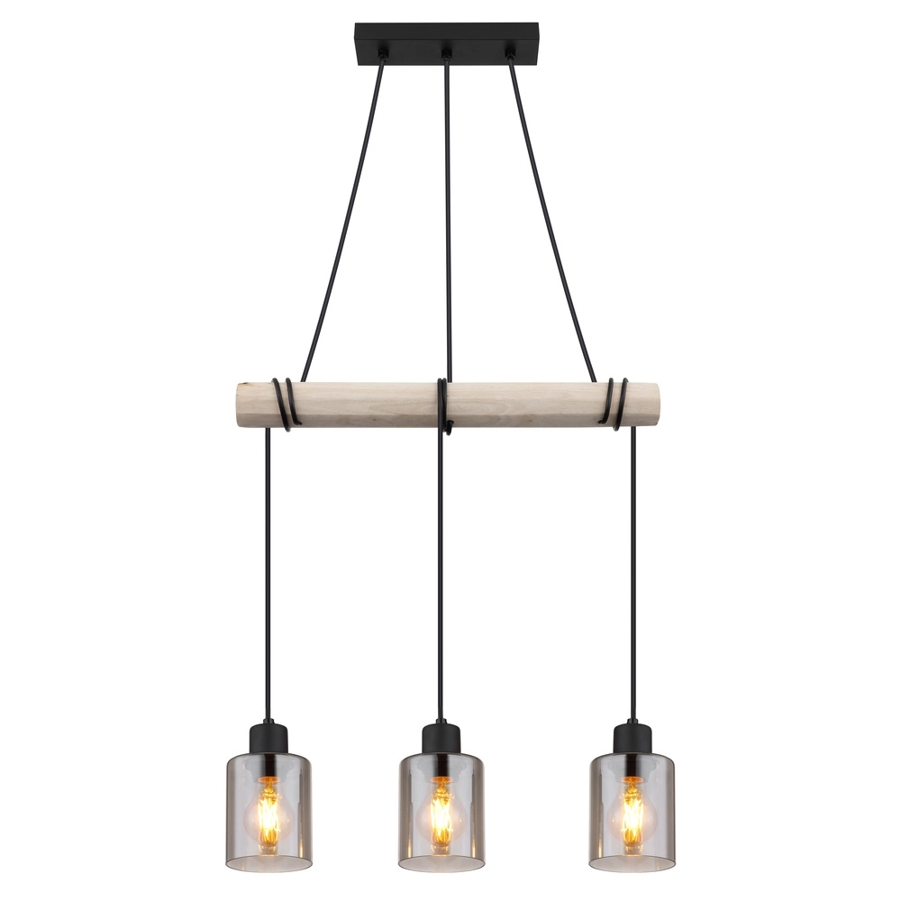 3-Licht Pendellampe Hadera Schwarz mit Rauchglas Globo 9007371438419