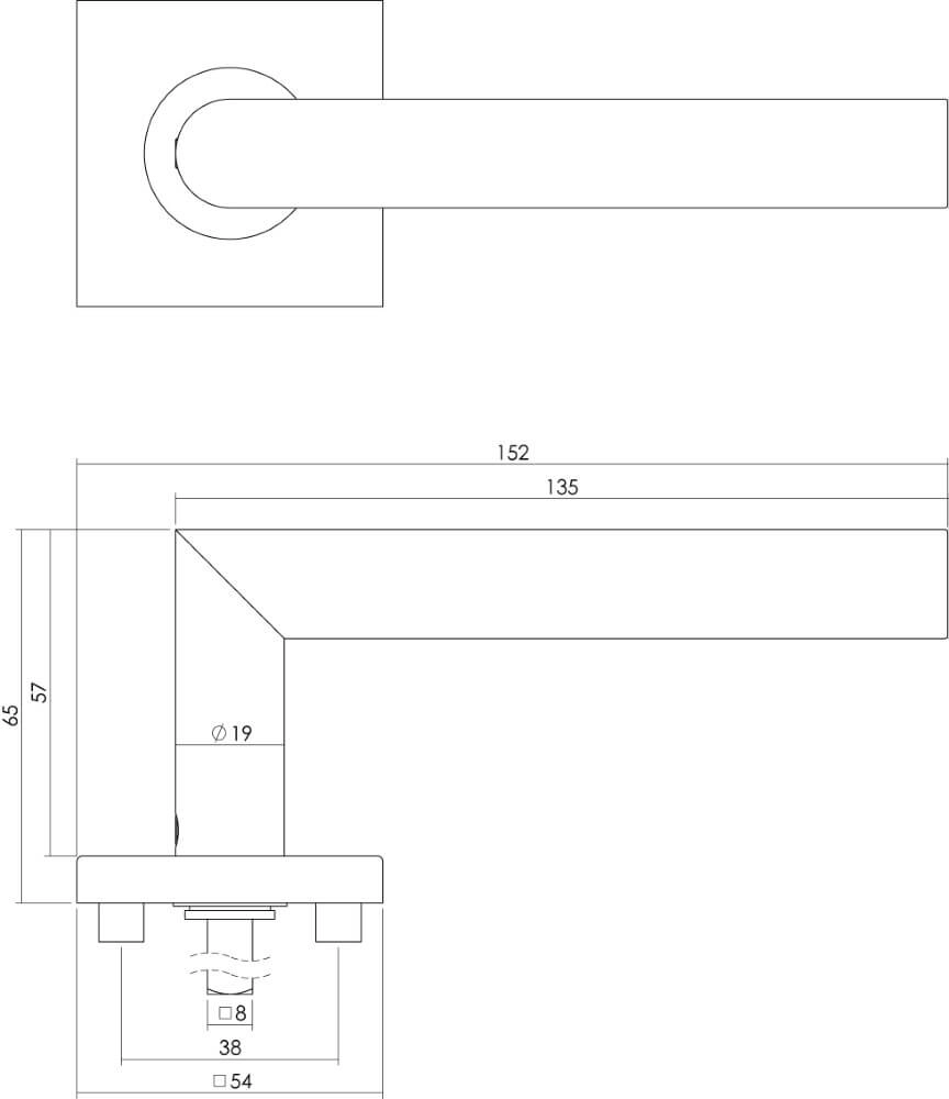 Fester Türgriff Hoek 90 quadratische Rosette, Edelstahl Intersteel 8714186127728
