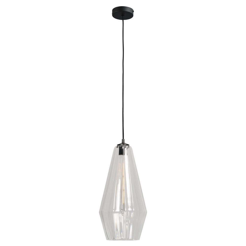 Schwarze Hängelampe Diamond 23cm mit klarem Glas
