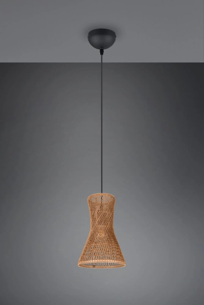 Design-Pendelleuchte Bijou schwarz mit Rattan Ø20cm Trio 4017807637304
