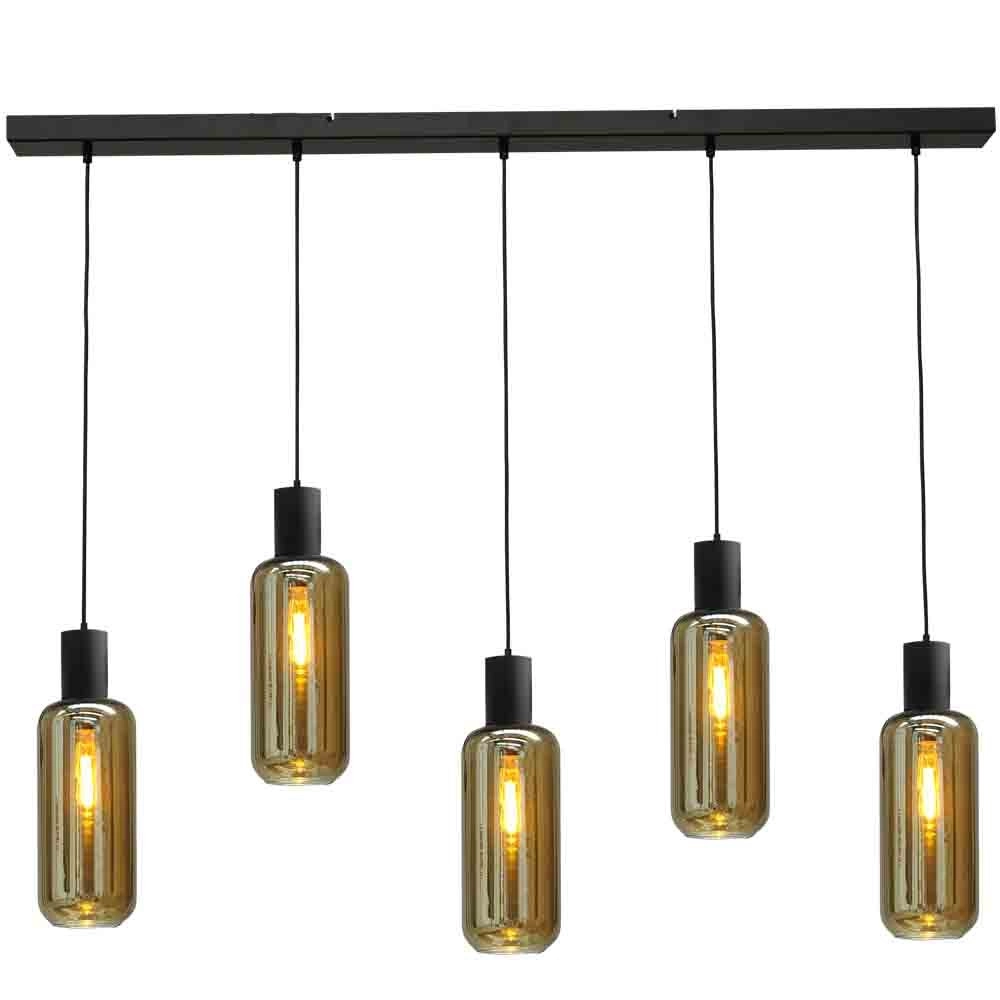 Schwarze Esszimmer-Hängelampe Bounty 5-flammiges zylindrisches Glas