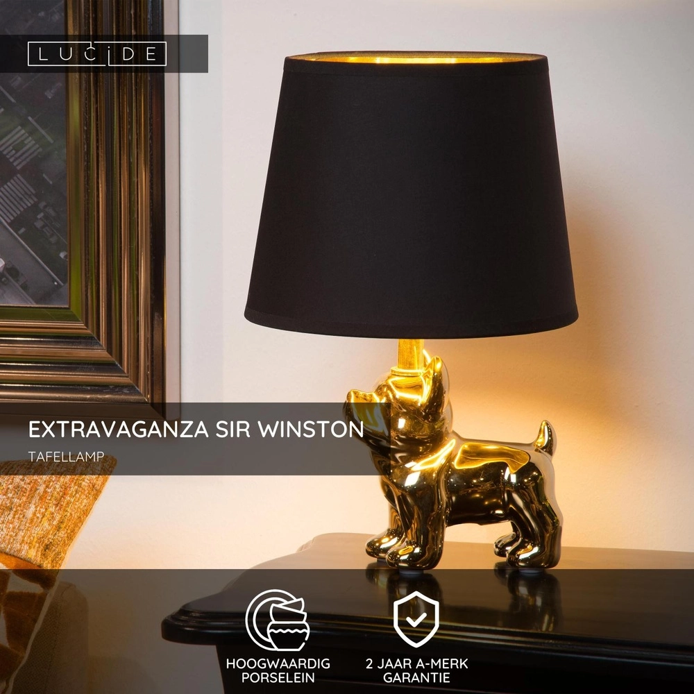 Tischlampe Extravaganza Sir Winston Hundegold mit Schwarz Lucide 5411212134097