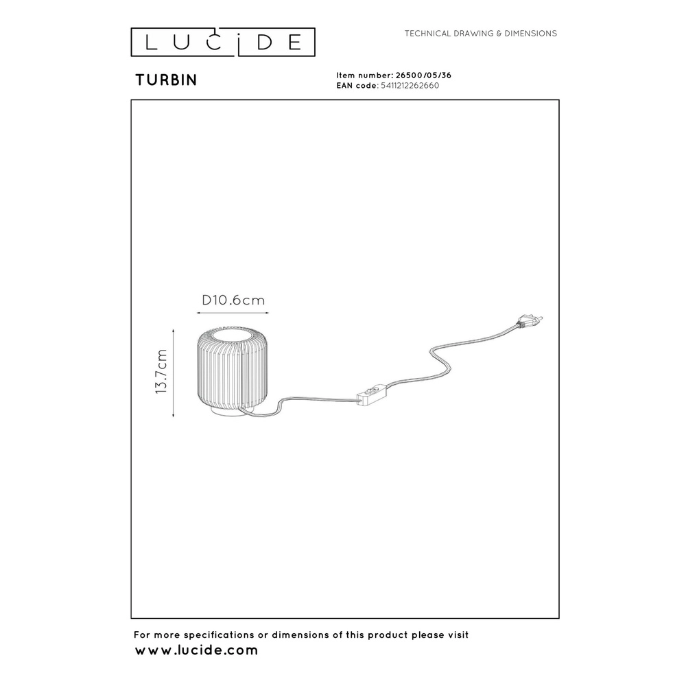 Tischlampe Turbin Grau Lucide 5411212262660