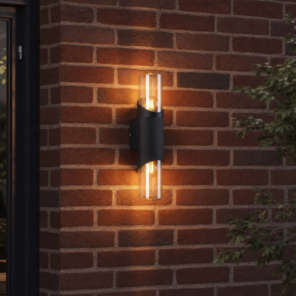 Design-Wandlampe Broadway Schwarz mit bernsteinfarbenem Glas-Doppel Searchlight 5,05342E+12