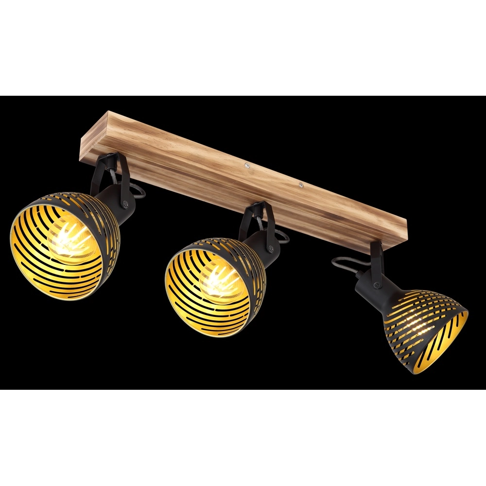 Deckenlampe Lenna 3-Licht Holz mit Schwarz Globo 9007371425686