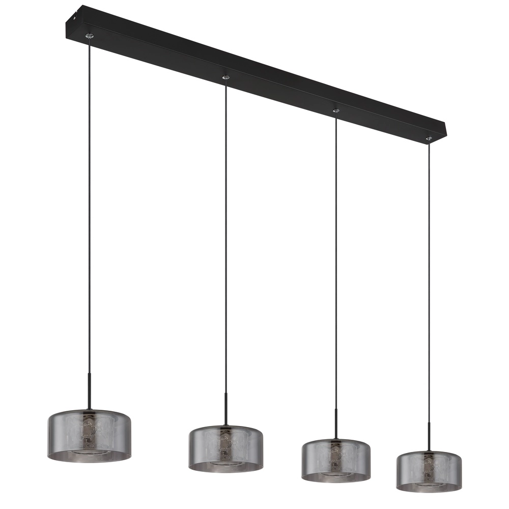 Design-Pendellampe Fogsy 4-Licht Schwarz mit Rauchglas Globo 9007371459377