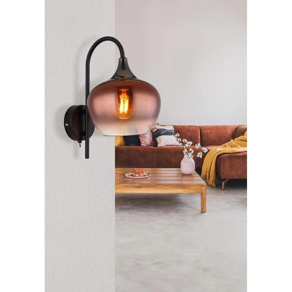 Schwarze Wandleuchte Maxy mit rotem Glas Globo 9007371447992