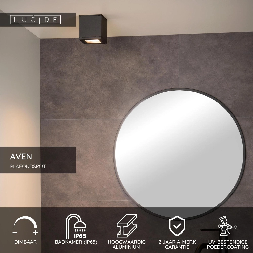 Quadratischer Deckenscheinwerfer Aven Badezimmer IP65 schwarz Lucide 5411212221452