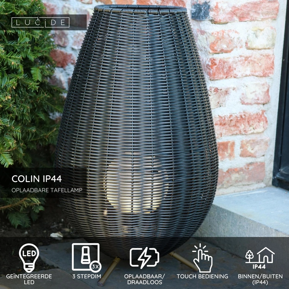 Wiederaufladbare Tischlampe Colin Ip44 Schwarz Lucide 5411212031846