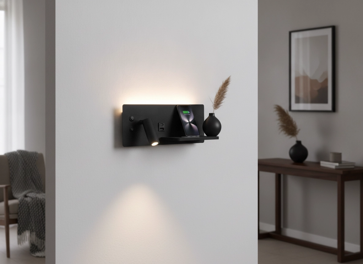 Nachttischlampe Charge Links schwarz mit kabellosem Ladegerät