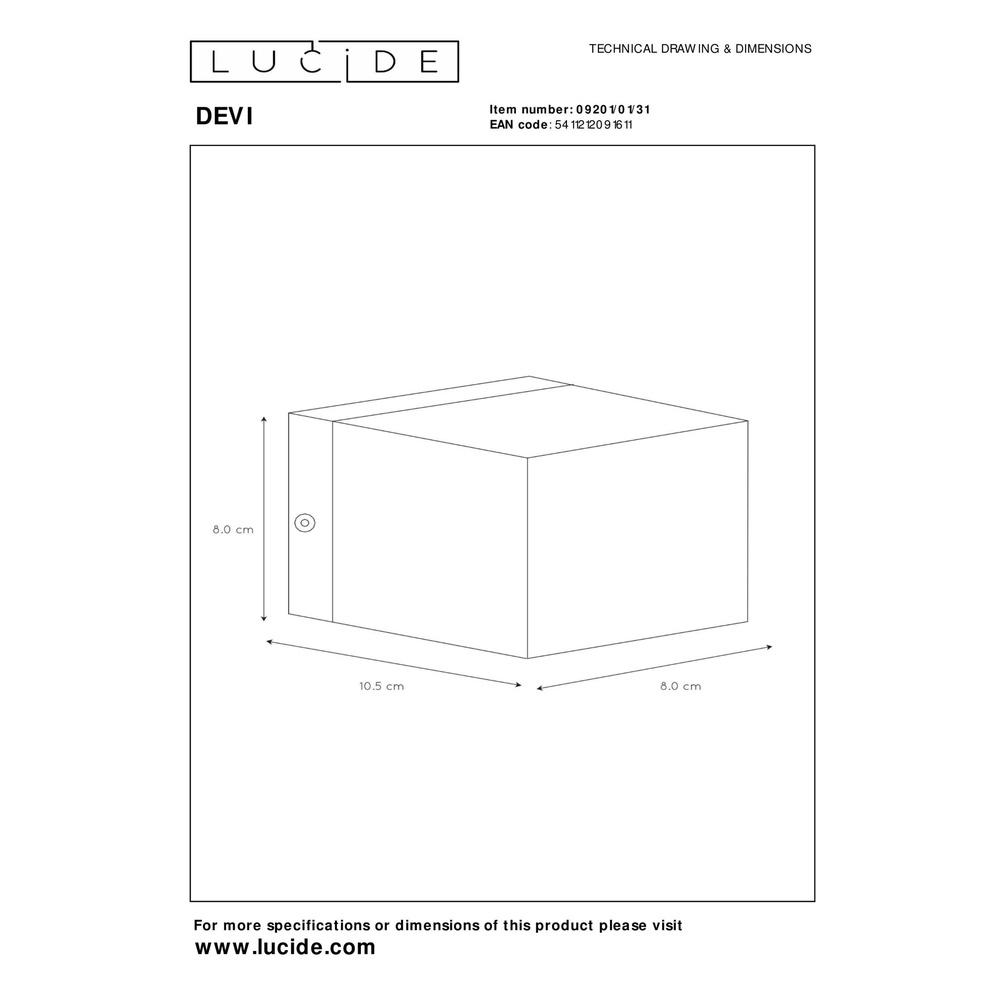 Design-Wandspot Devi Quadratweiß Lucide 5411212091611