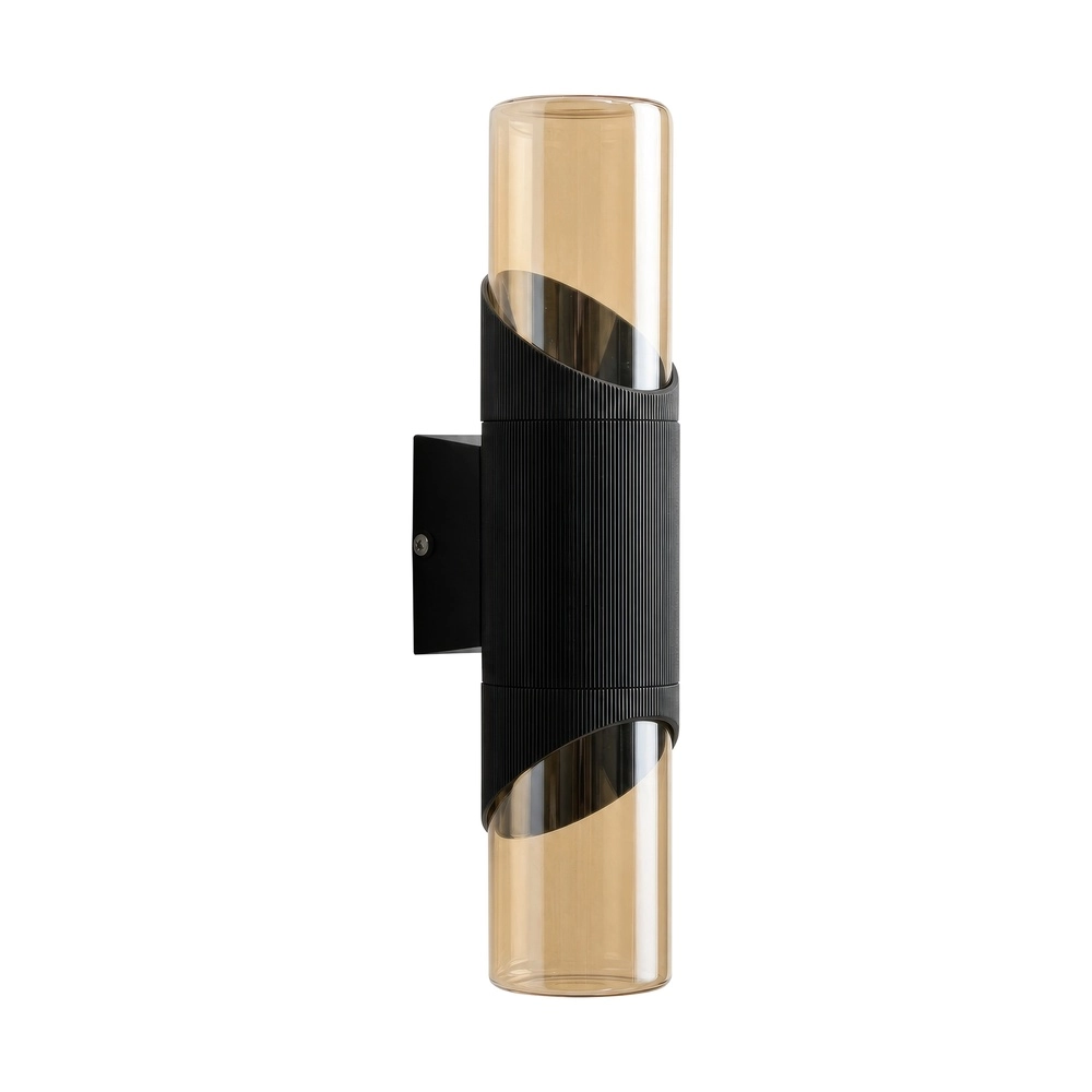 Design-Wandlampe Broadway Schwarz mit bernsteinfarbenem Glas-Doppel Searchlight 5,05342E+12