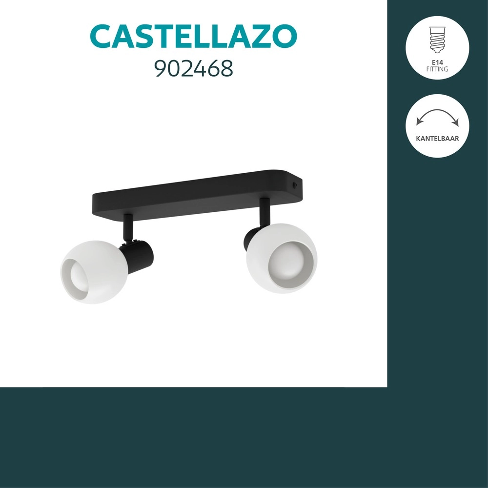 Deckenlampe Castellazo 2-Licht Schwarz mit weißem Glas