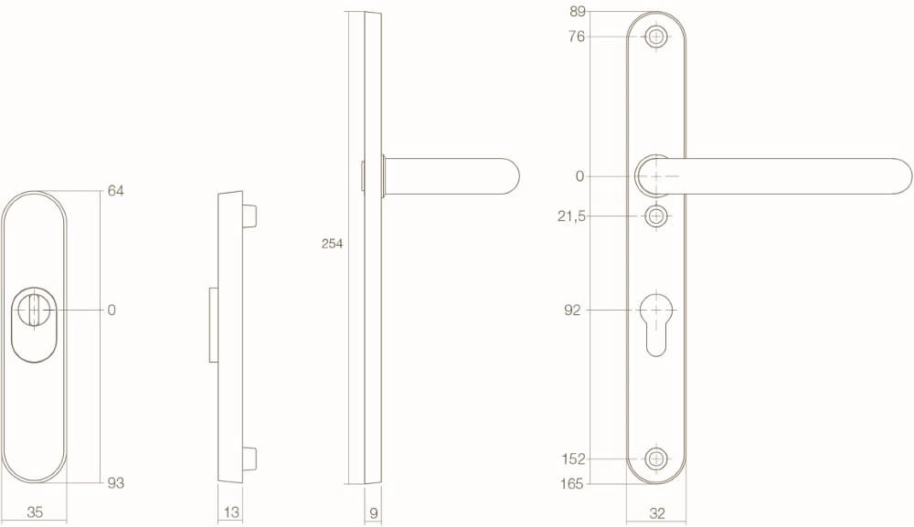 Haustürbeschläge Vurano Kernzugsicherung schmal PC 92mm Edelstahl Intersteel 8714186351239