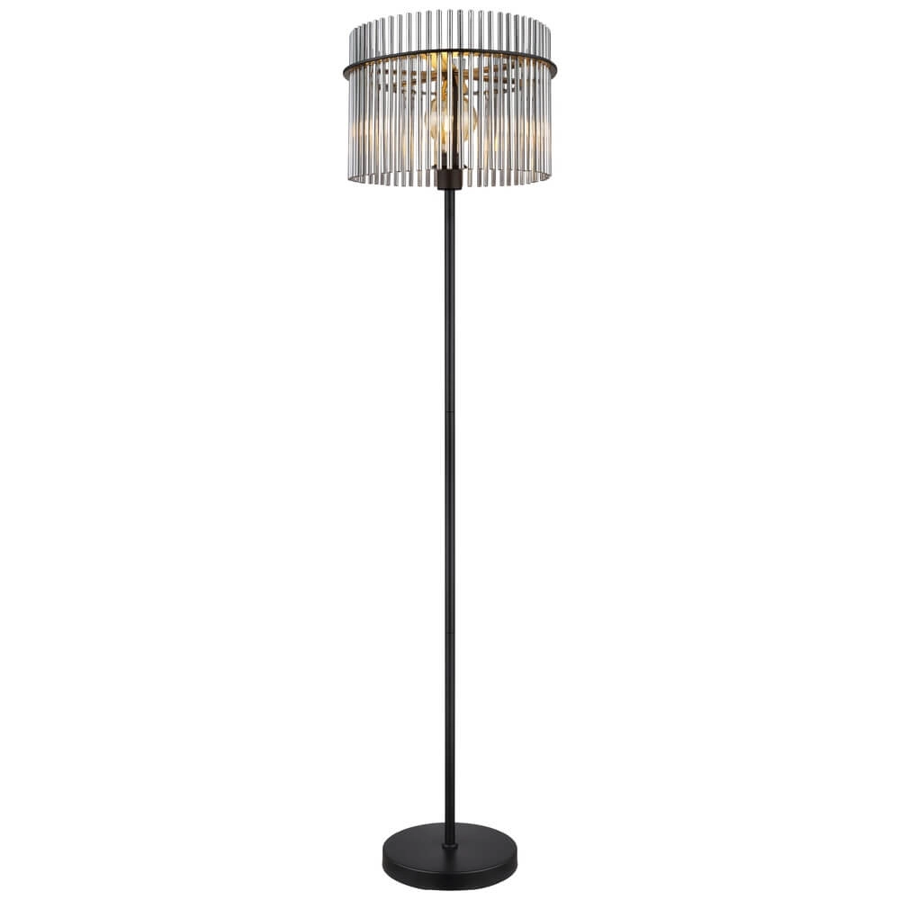 Schwarze Stehleuchte Gorley mit Rauchglas Ø 38cm
