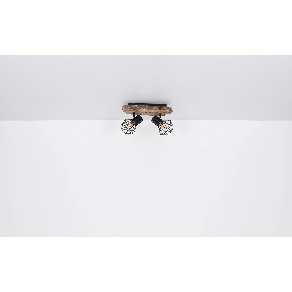 Deckenlampe Priska 2-helliges Schwarz mit Holz Globo 9007371442362