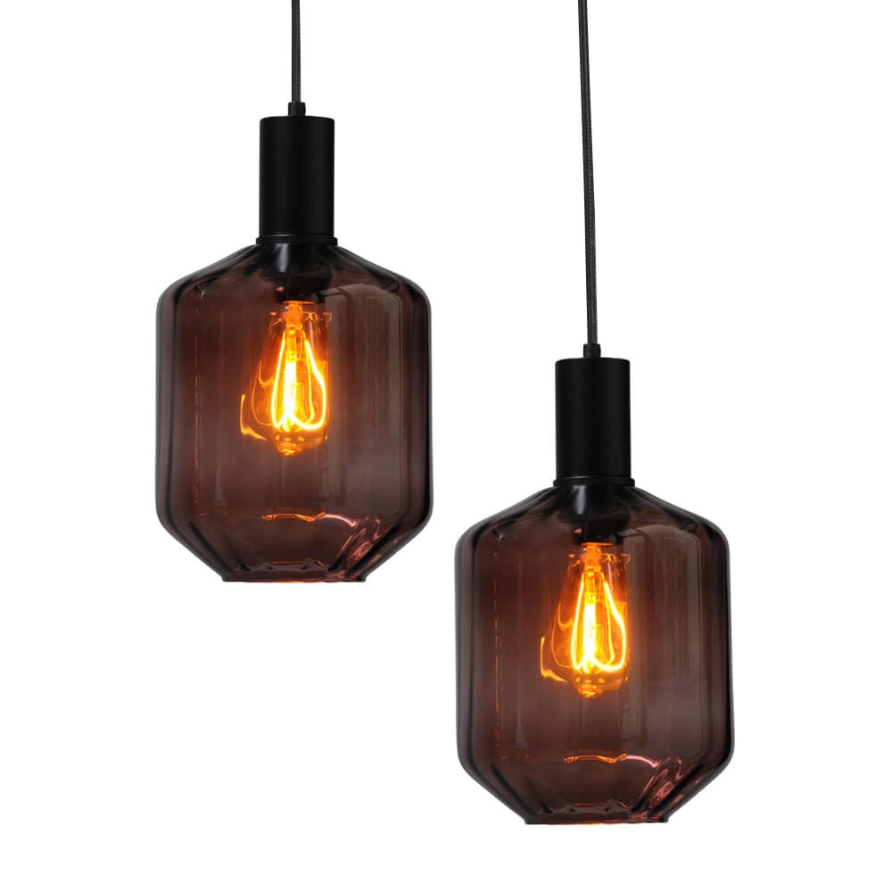 6-flammige Hängelampe - schwarz - Porto mit roten Jagger-Gläsern Masterlight 8718121270555