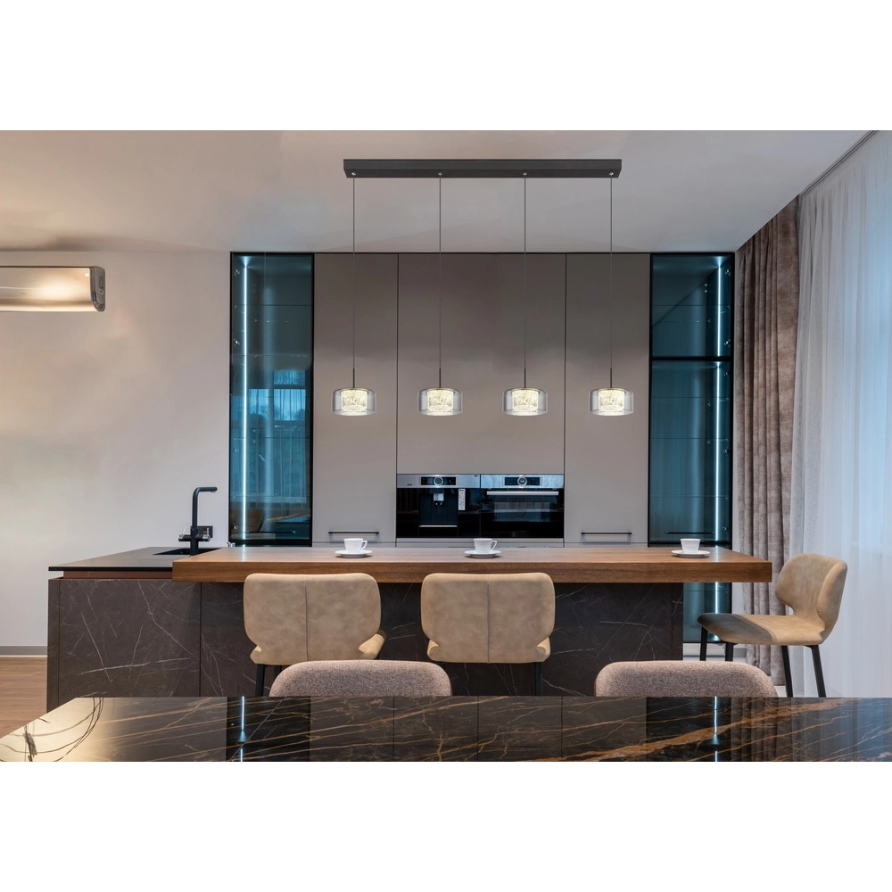 Design-Pendellampe Fogsy 4-Licht Schwarz mit Rauchglas Globo 9007371459377