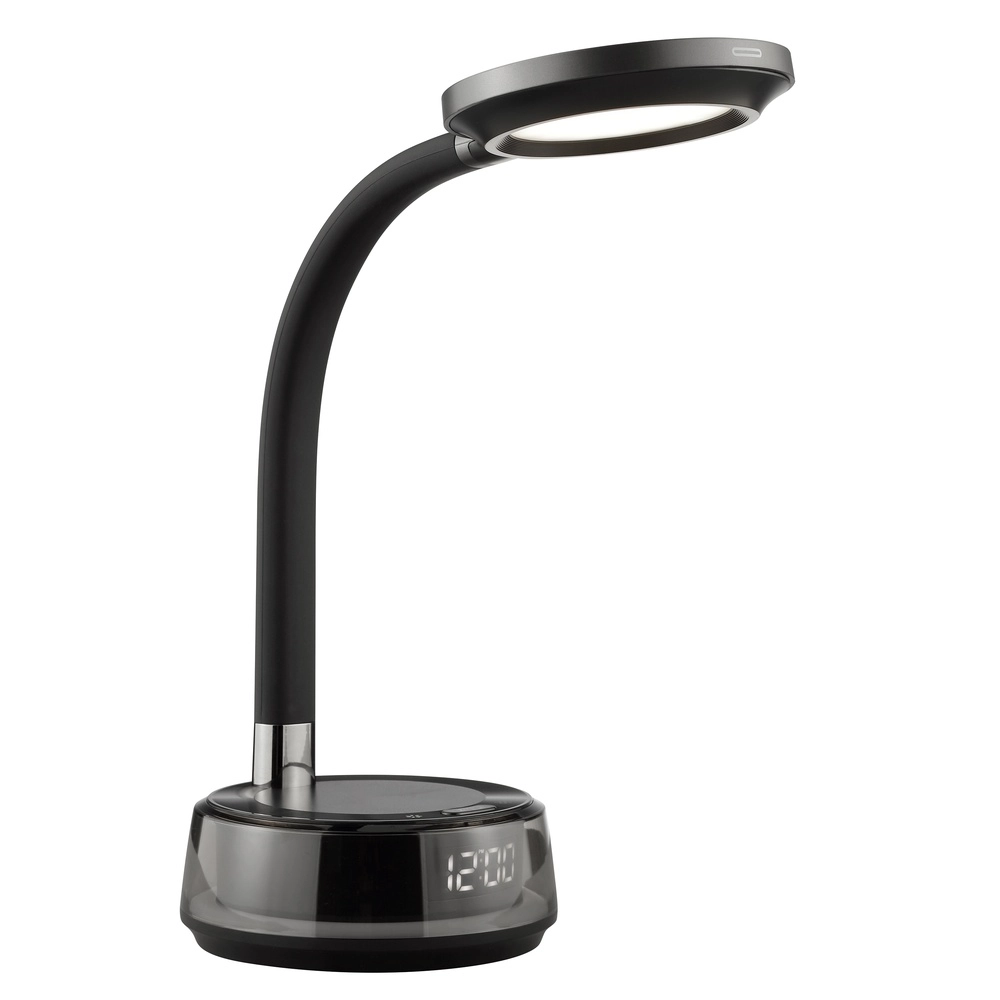 Schreibtischlampe Moonglow Schwarz mit der Uhr Brilliant 4004353460685