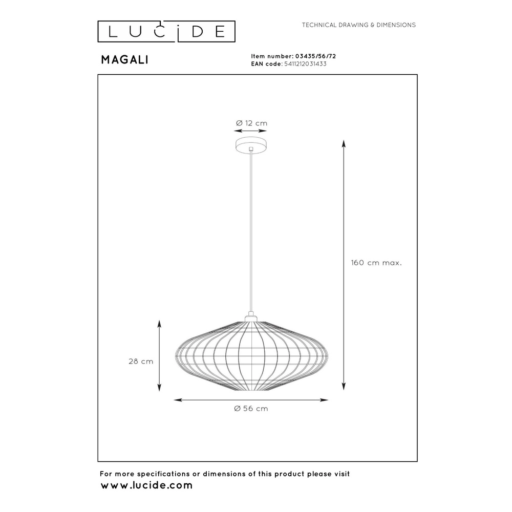 Rattan-Pendellampe Magali Ø 56 cm Lucide 5411212031433