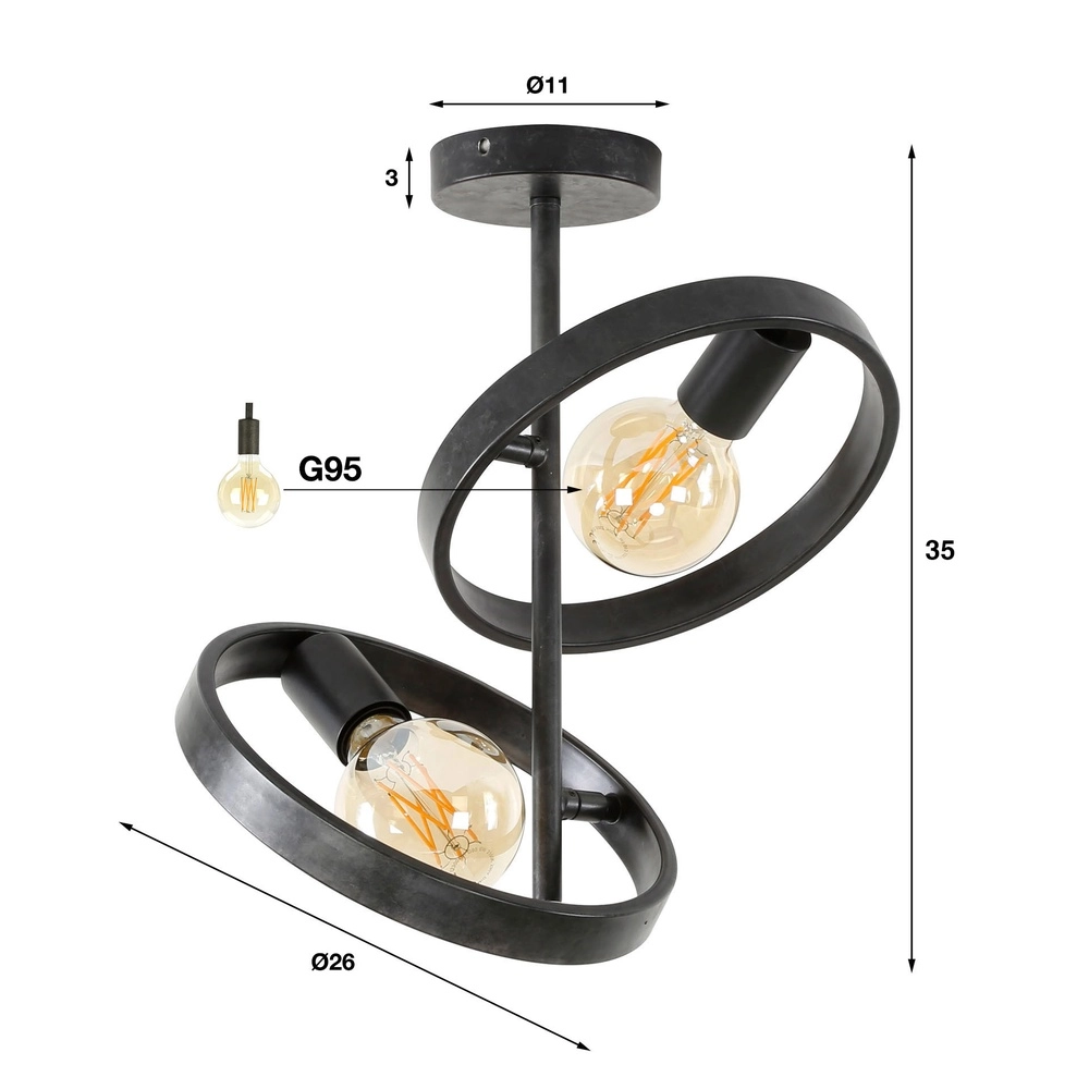 Ring-Deckenlampe Hover Holzkohle – 2x E27 Lyora 8716803513341