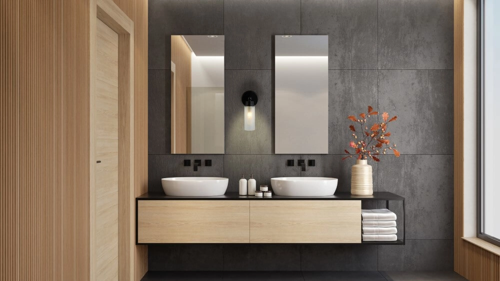 Schwarze Wandleuchte Imperial mit geripptem Glas Searchlight 5053423271941