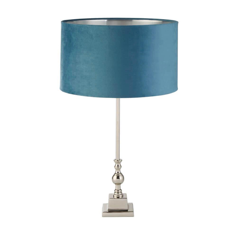 Tischleuchte Chrom Whitby mit blauer Kapuze